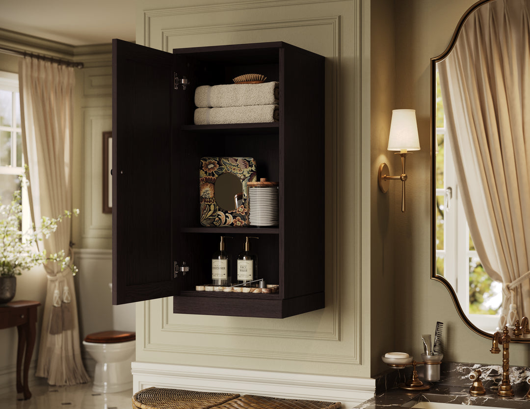 Premium 100% Solid European Oak Bathroom Wall Cabinet with Shaker Doors, 16" W x 35.75" H