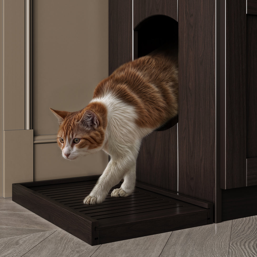 100% Solid Wood Ziva 2-Door Cat Litter Box Enclosure with Litter Catch
