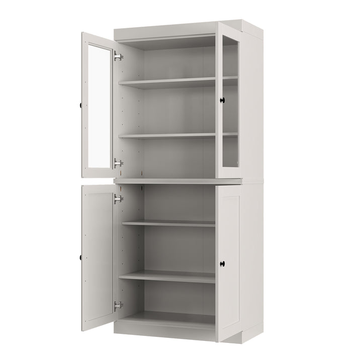100% Solid Wood Freestanding Tall Modular 6-Shelf Bookcase Cabinet with Glass Top & Shaker Bottom Doors, Adjustable Shelves, Display Storage Bookshelf, 32" W x 71.5" H