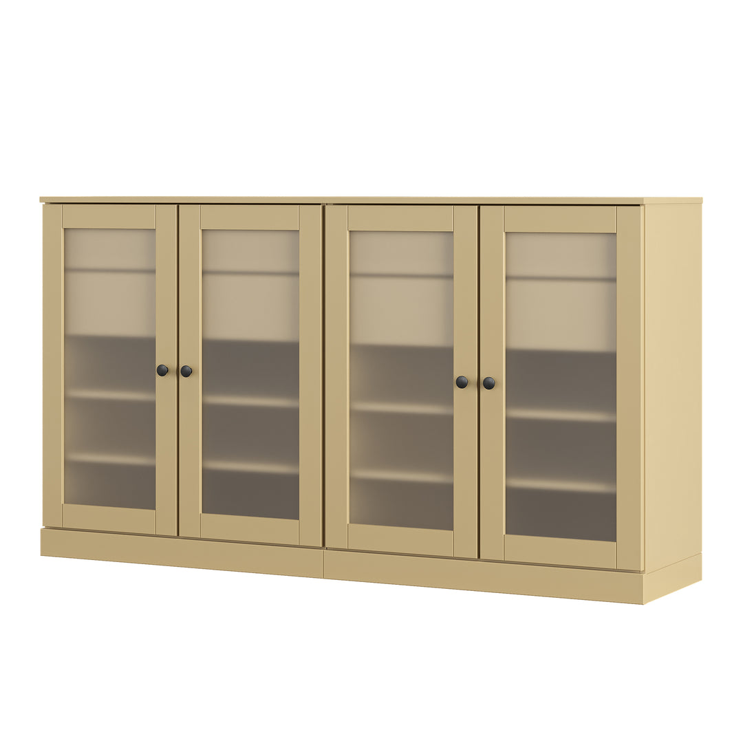 100% Solid Wood Sideboard Buffet with Frosted Glass Doors & 4 Drawers, Credenza Server for Dining Room Storage, Adjustable Shelves, 64" W x 35.75" H