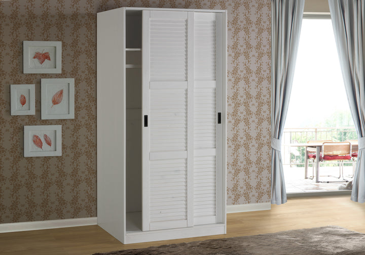 100% Solid Wood 2-Sliding Door Wardrobe Armoire, Louvered Doors, 30-40" Wardrobes - Palace Imports