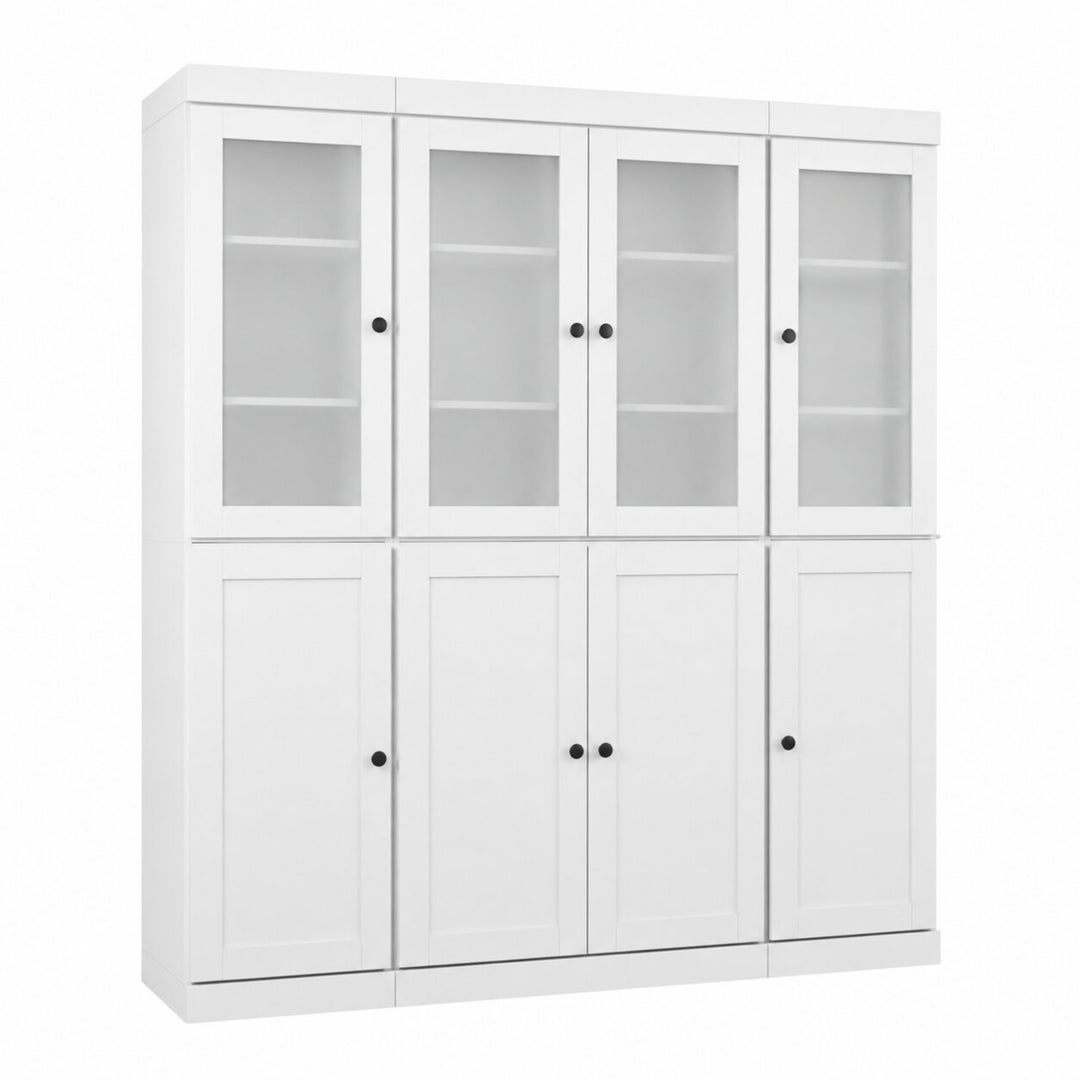 100% Solid Wood China Kitchen Pantry Cabinet, Tall Freestanding Modular Storage with Frosted Glass & Shaker Doors, Adjustable Shelves, 65" W x 71.5" H