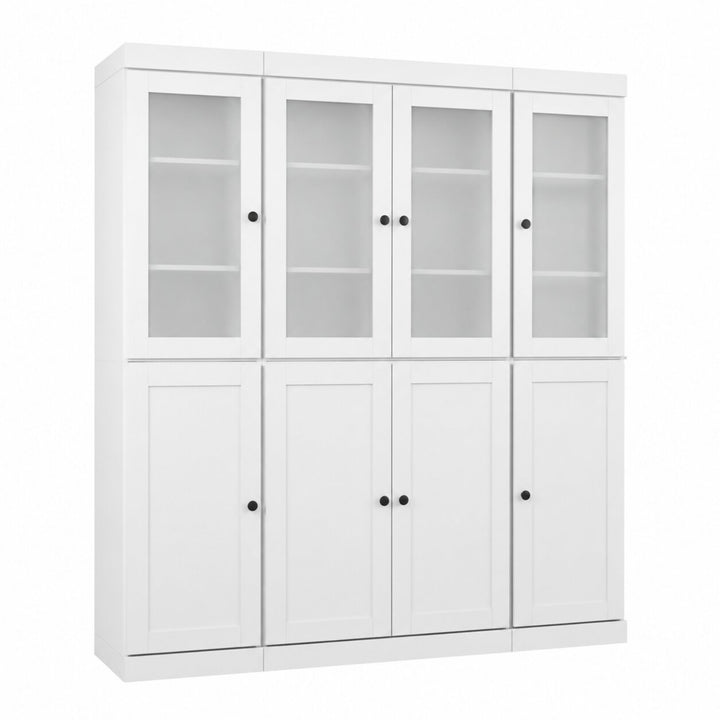 100% Solid Wood China Kitchen Pantry Cabinet, Tall Freestanding Modular Storage with Frosted Glass & Shaker Doors, Adjustable Shelves, 65" W x 71.5" H