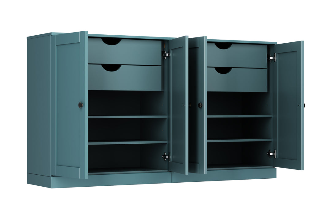 100% Solid Brazilian Pine Wood 64" Sideboard with Shaker Doors, 4-Drawers and Adjustable Shelves