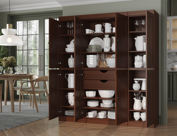 100% Solid Wood 65" Pantry Cabinet, 8 Shaker Wood Doors, 2 Drawers