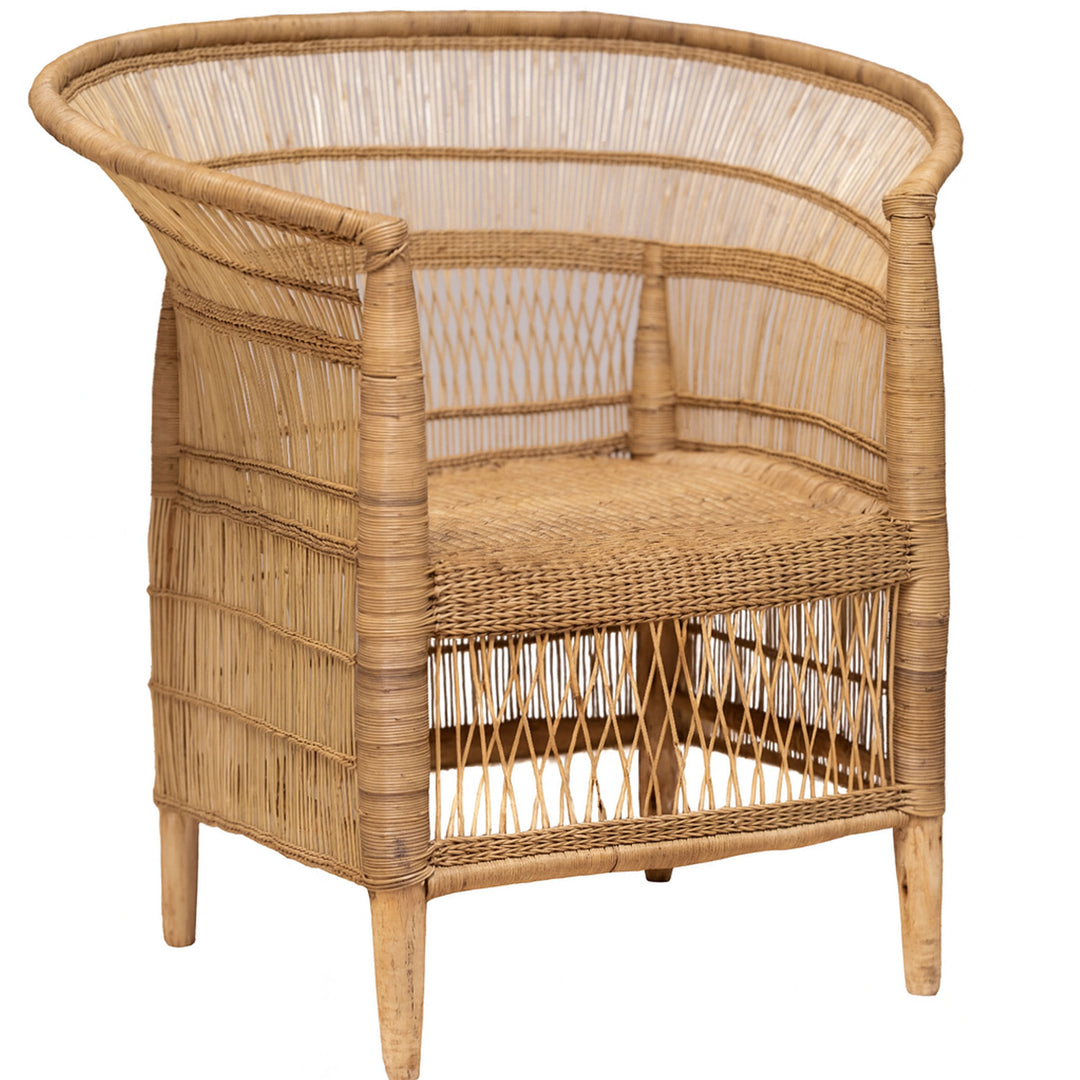 100% Handwoven Natural Rattan 3-Piece Indoor Seating Set with 2 Chairs and Loveseat, Solid Wood Frame, Boho Farmhouse, Authentic African Craftsmanship