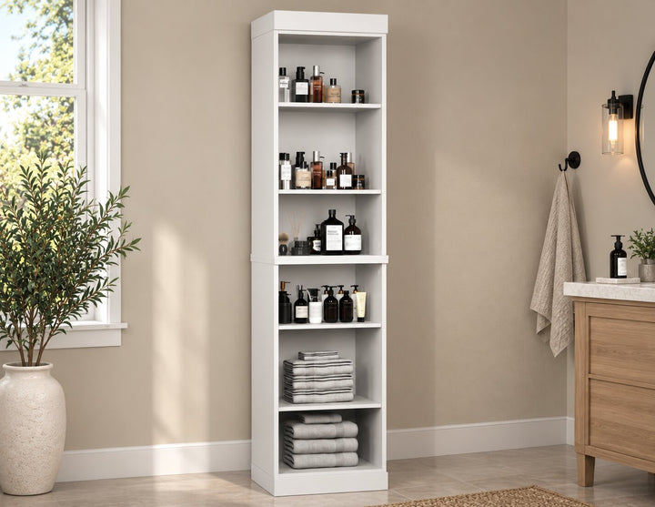 100% Solid Wood Tall Freestanding Modular Bathroom Linen Storage Cabinet with Open Shelves, Adjustable Shelves, 16.5" W x 71.5" H