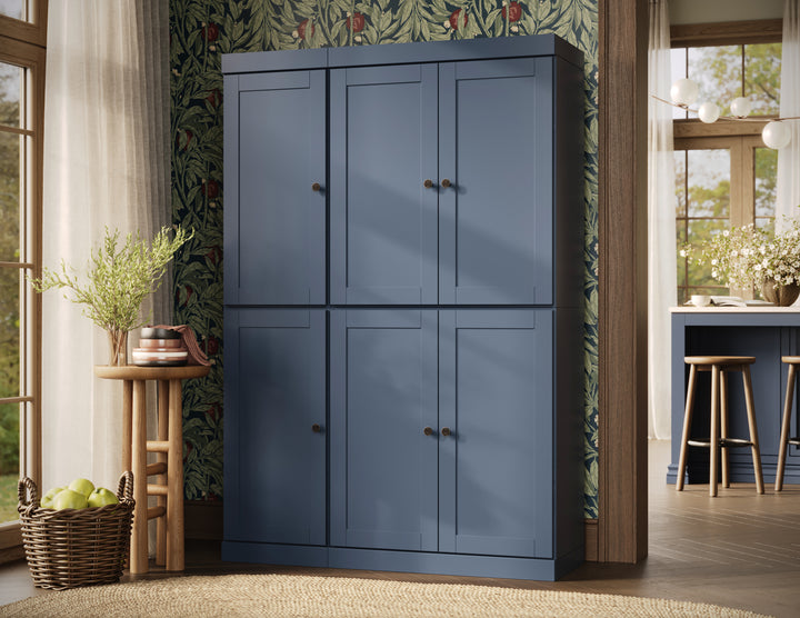 100% Solid Wood 48.5" Pantry Cabinet, Shaker Wood Doors, 2-Drawers