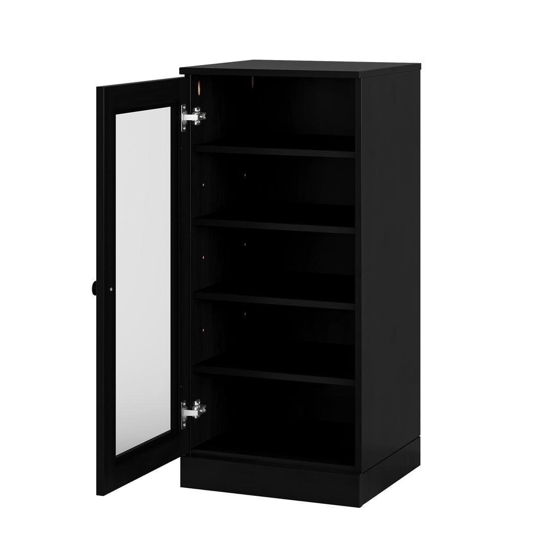 100% Solid Wood Narrow Glass Door Shoe Storage Cabinet with Adjustable Shelves, Space Saving Stackable Organizer, 16.5" W x 35.75" H