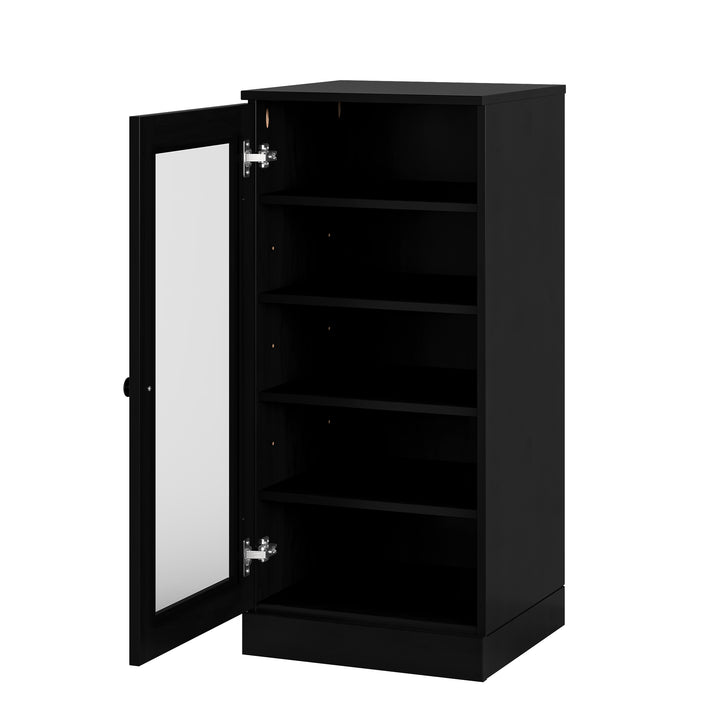 100% Solid Wood Narrow Glass Door Shoe Storage Cabinet with Adjustable Shelves, Space Saving Stackable Organizer, 16.5" W x 35.75" H