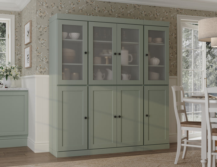 Sage 100% Solid Wood Kitchen Pantry Cabinet, Tall Freestanding Modular Storage with Frosted Glass & Shaker Doors, Adjustable Shelves, 65" W x 71.5" H