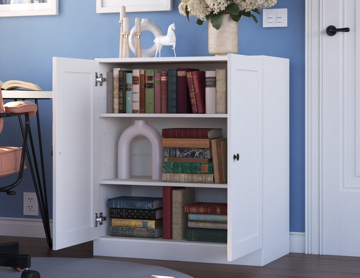 100% Solid Wood 3-Shelf 32" Bookcase, 2 Shaker Wood Doors, Adjustable Shelves