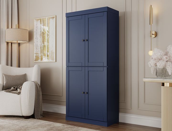 100% Solid Wood 6-Shelf 32" Bookcase, Shaker Wood Doors, Adjustable Shelves