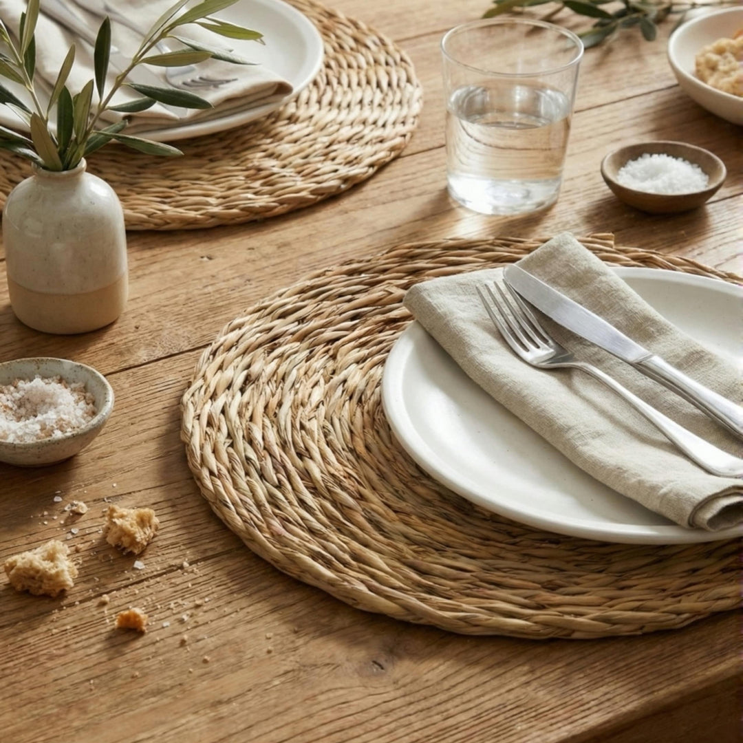 100% Handwoven Natural Rattan Round Placemats, Boho Farmhouse Kitchen & Dining, Heat-Resistant Table Mats, Handcrafted – Authentic African Craftsmanship, Placemats - Palace Imports