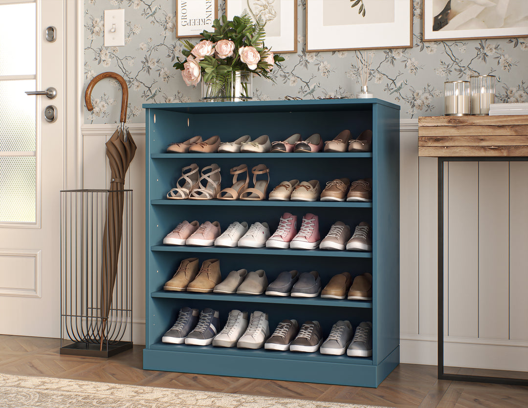 100% Solid Wood Open Shoe Storage Cabinet with Adjustable Shelves, Space Saving Stackable Entryway Organizer, 32" W x 35.75" H