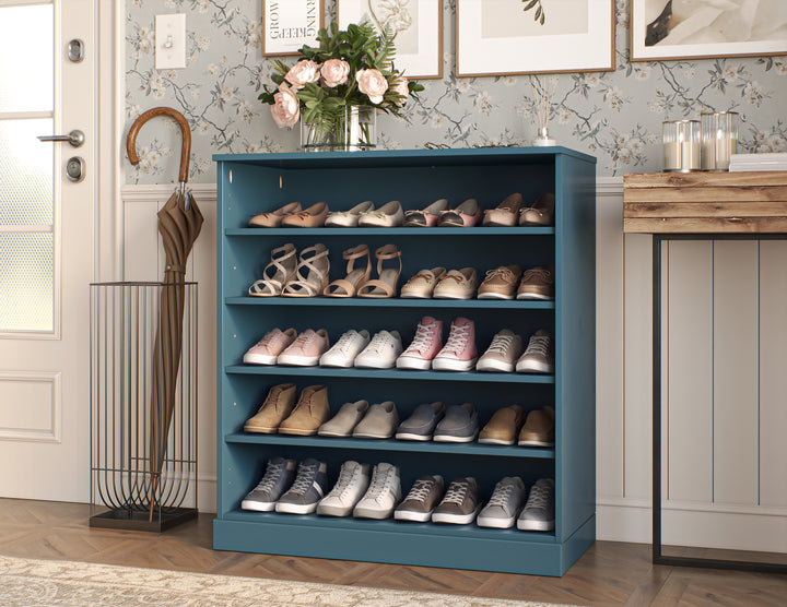 100% Solid Wood Open Shoe Storage Cabinet with Adjustable Shelves, Space Saving Stackable Entryway Organizer, 32" W x 35.75" H