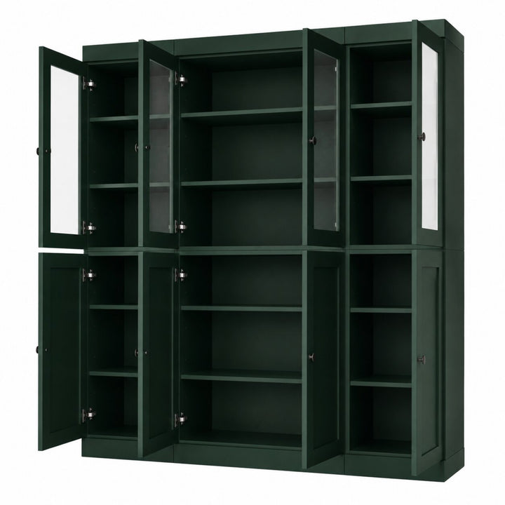 100% Solid Wood China Kitchen Pantry Cabinet, Tall Freestanding Modular Storage with Frosted Glass & Shaker Doors, Adjustable Shelves, 65" W x 71.5" H