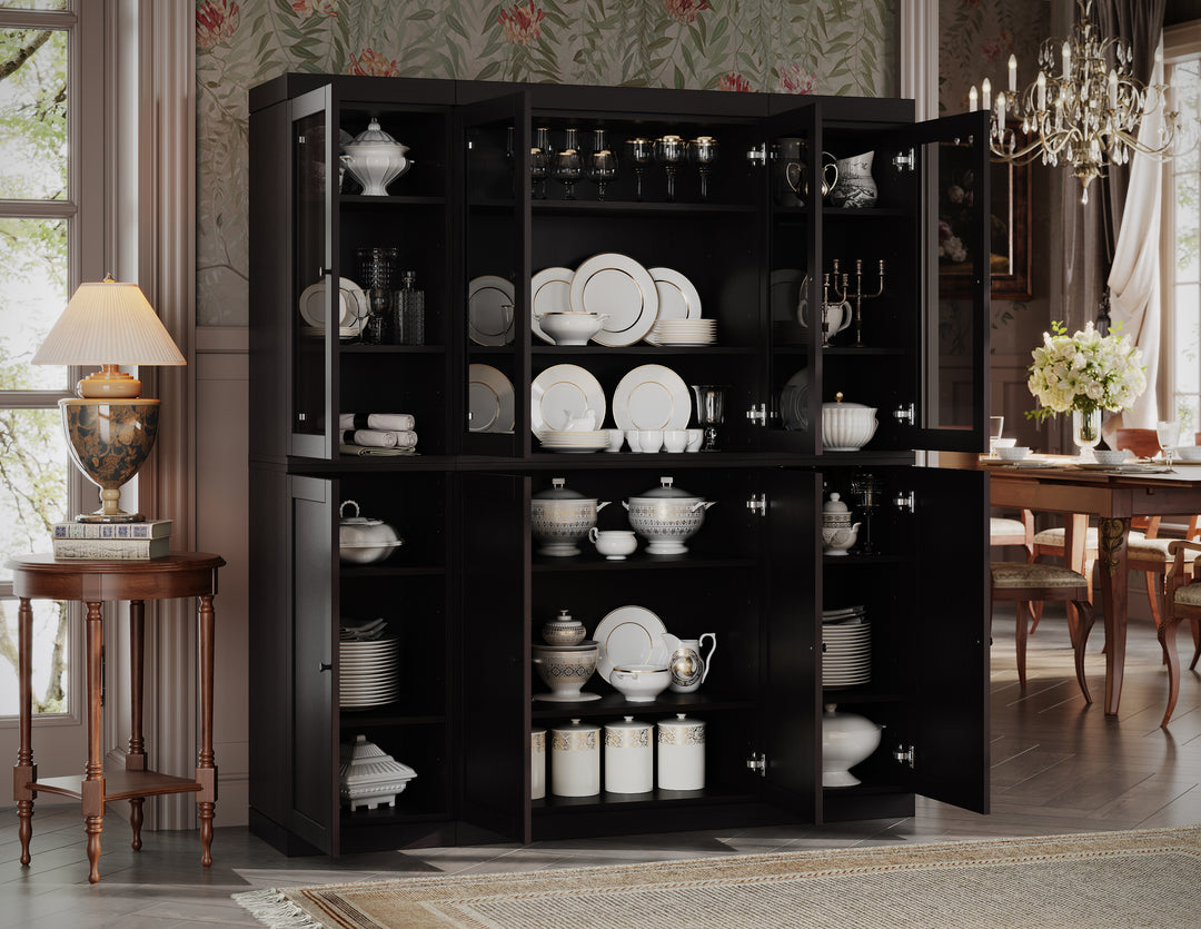 Premium 100% Solid European Oak Hardwood Modular China Cabinet with Shaker and Tinted Glass Doors – 64" Wide, 71.5" Tall