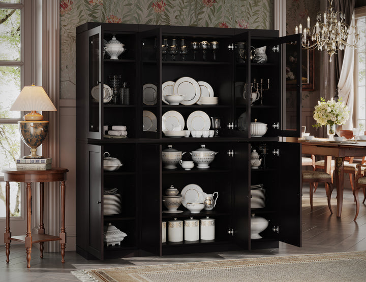Premium 100% Solid European Oak Hardwood Modular China Cabinet with Shaker and Tinted Glass Doors – 64" Wide, 71.5" Tall