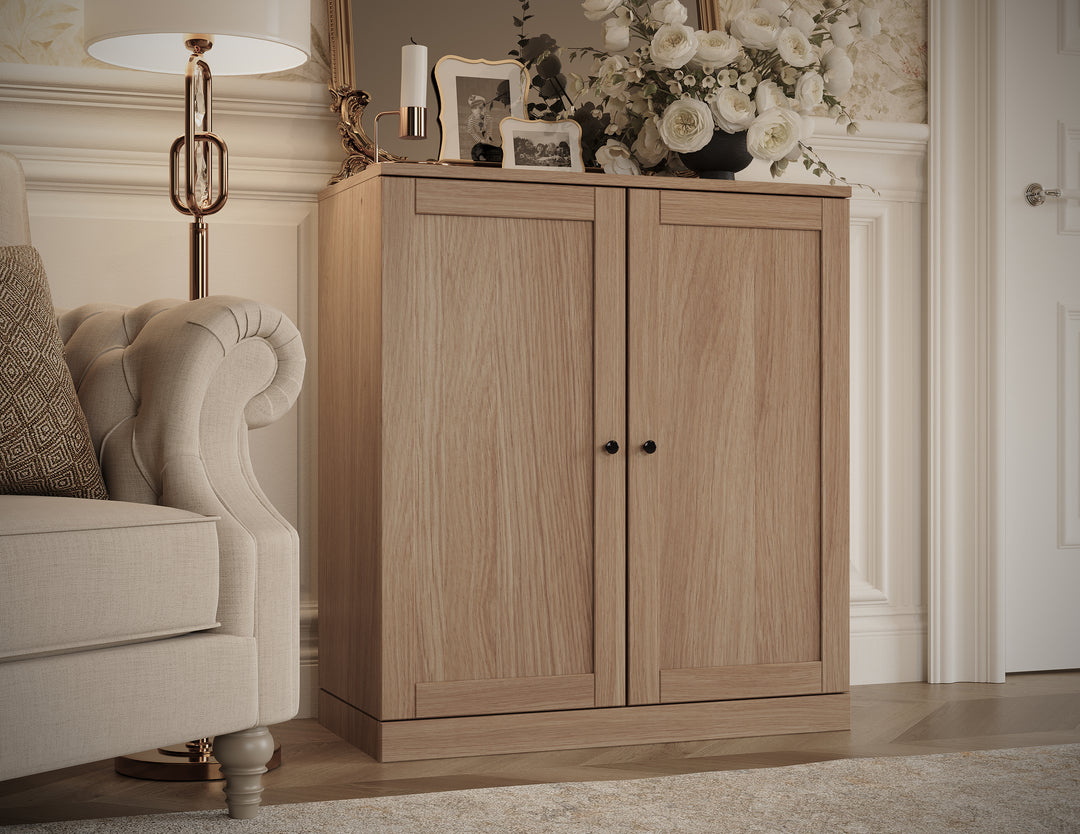 Premium 100% Solid European Oak Hardwood 3-Shelf Modular Bookcase with Shaker Doors – 32" Wide, 35.75" Tall