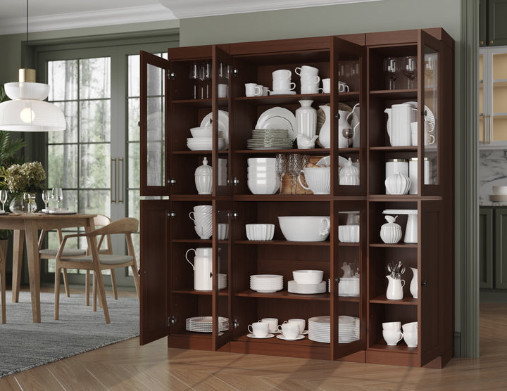 100% Solid Wood 65" China Pantry Cabinet, 6 Clear Glass, 2 Shaker Wood Doors