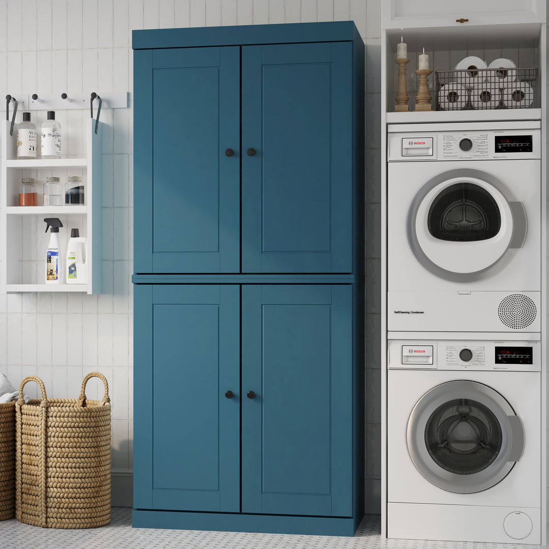 100% Solid Brazilian Pine Wood Bathroom & Laundry Storage Cabinet, Raised Panel Doors, Adjustable Shelves, 32" Wide, 71.5" Tall