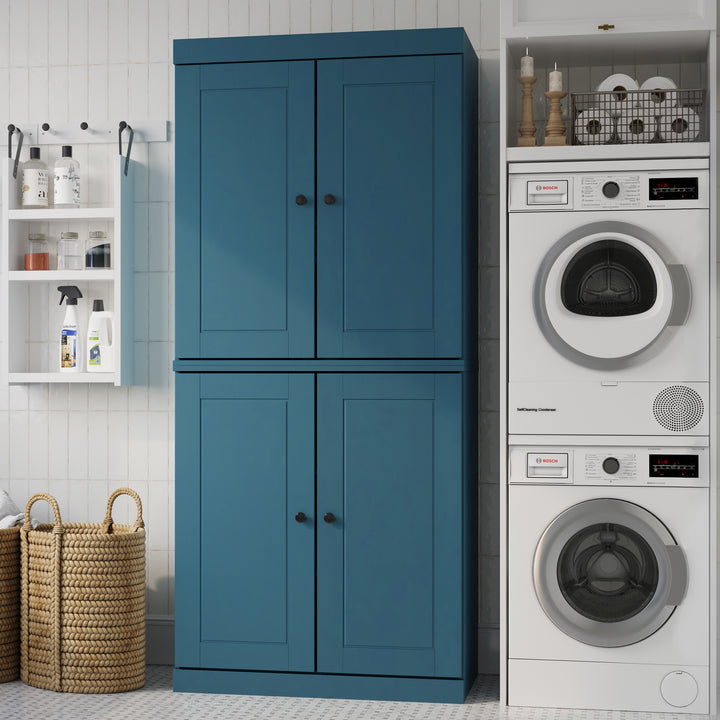 100% Solid Brazilian Pine Wood Bathroom & Laundry Storage Cabinet, Raised Panel Doors, Adjustable Shelves, 32" Wide, 71.5" Tall