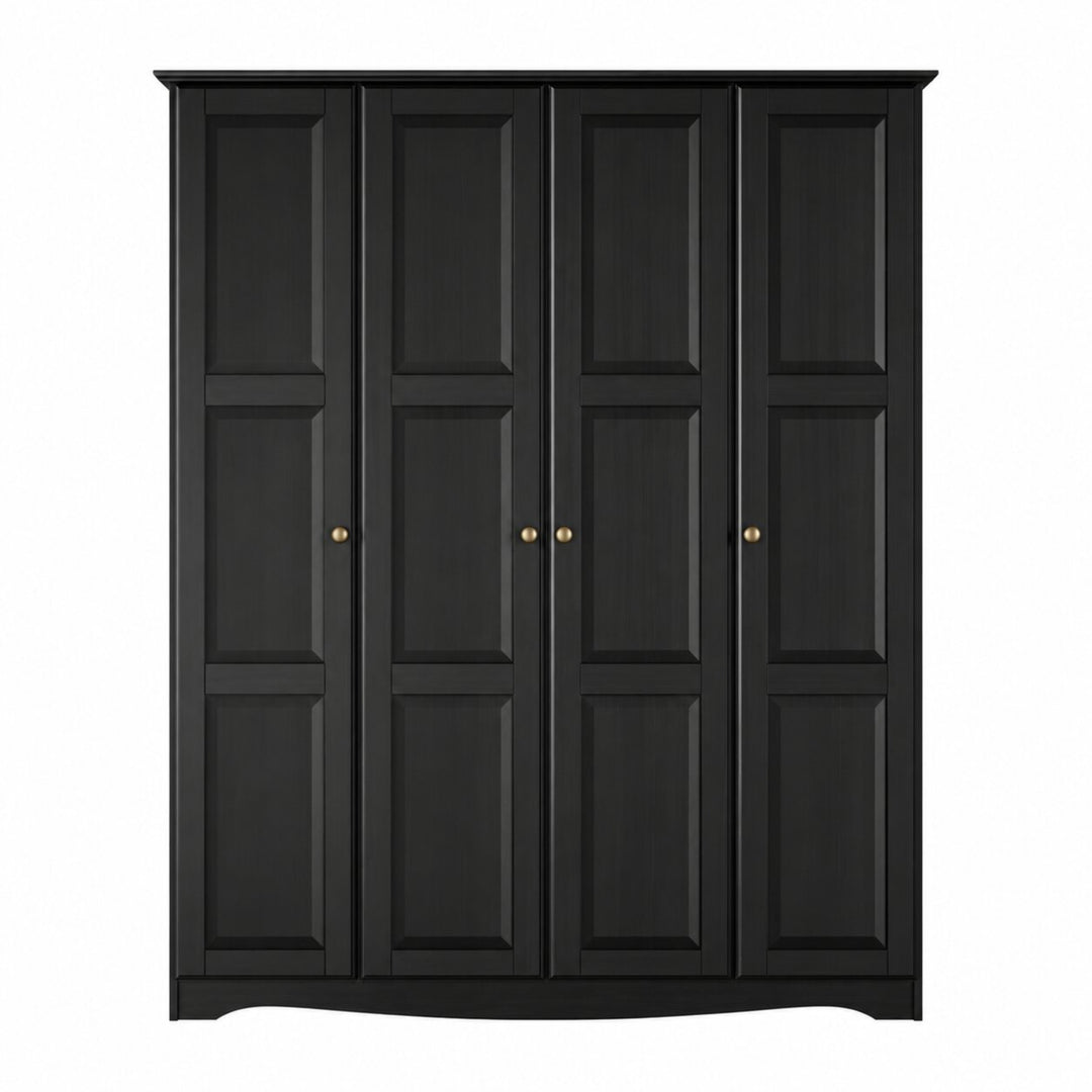 100% Solid Wood 4-Door Wardrobe Armoire with Raised Panel Doors, Bedroom Closet Storage - Regal Collection with Metal Knobs