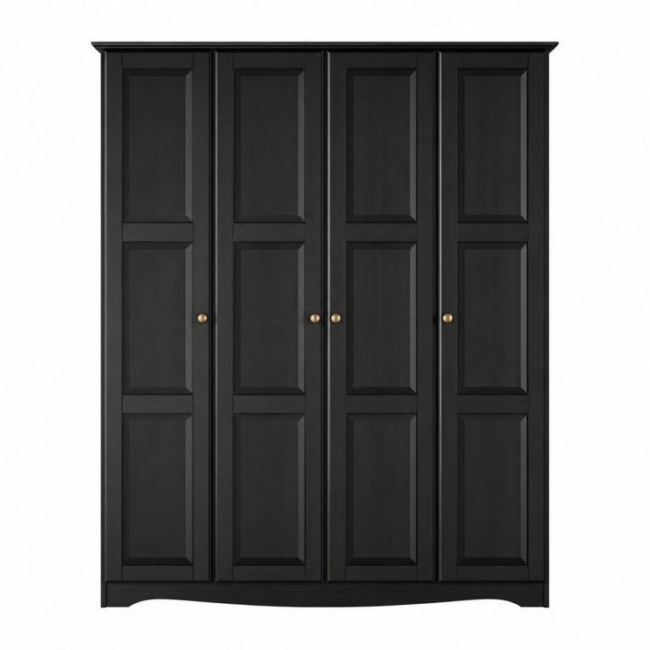 100% Solid Wood 4-Door Wardrobe Armoire with Raised Panel Doors, Bedroom Closet Storage - Regal Collection with Metal Knobs