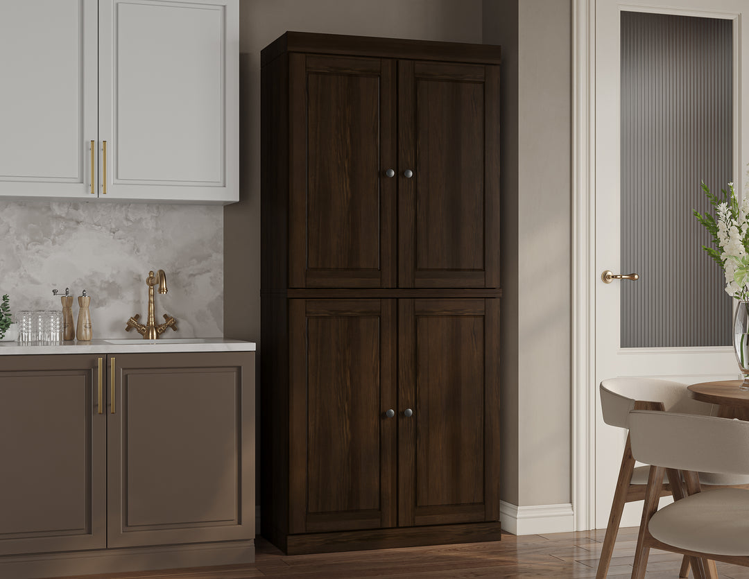 100% Solid Wood Kitchen Pantry Cabinet, Tall Freestanding Modular Storage with Raised Panel Doors, Adjustable Shelves, 32" W x 71.5" H