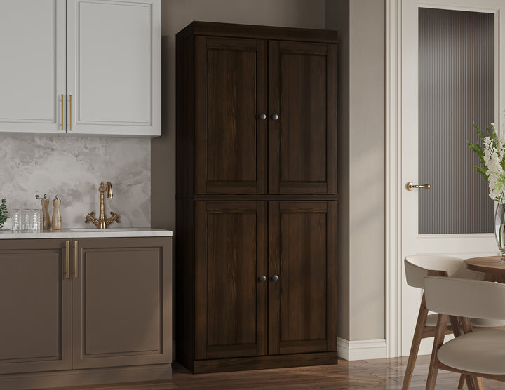 100% Solid Wood Kitchen Pantry Cabinet, Tall Freestanding Modular Storage with Raised Panel Doors, Adjustable Shelves, 32" W x 71.5" H
