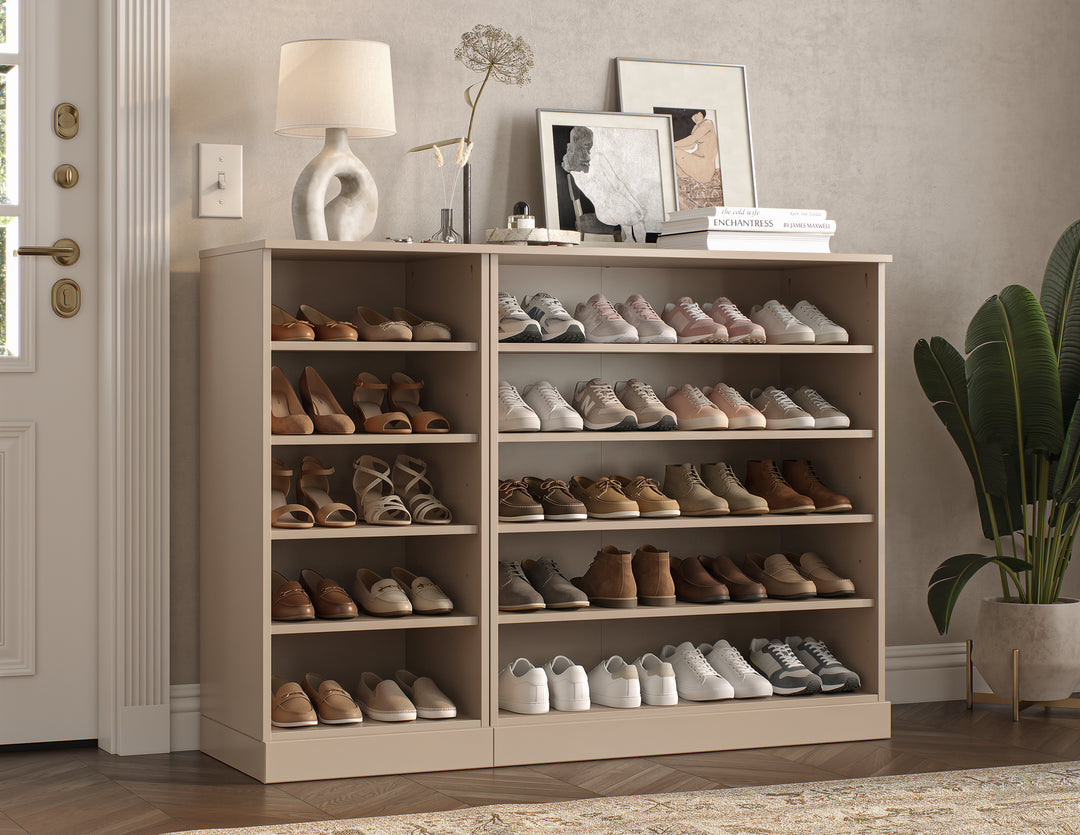 100% Solid Wood Open Shoe Storage Cabinet with Adjustable Shelves, Space Saving Modular Entryway Organizer, 48.5" W x 35.75" H