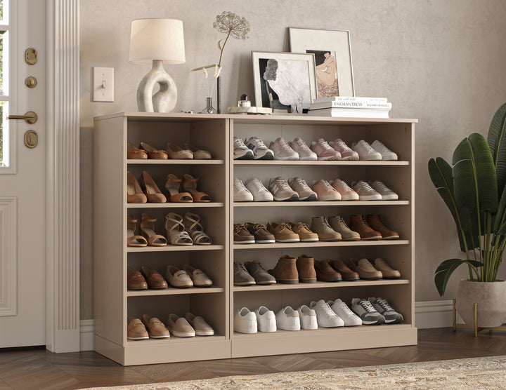 100% Solid Wood Open Shoe Storage Cabinet with Adjustable Shelves, Space Saving Modular Entryway Organizer, 48.5" W x 35.75" H