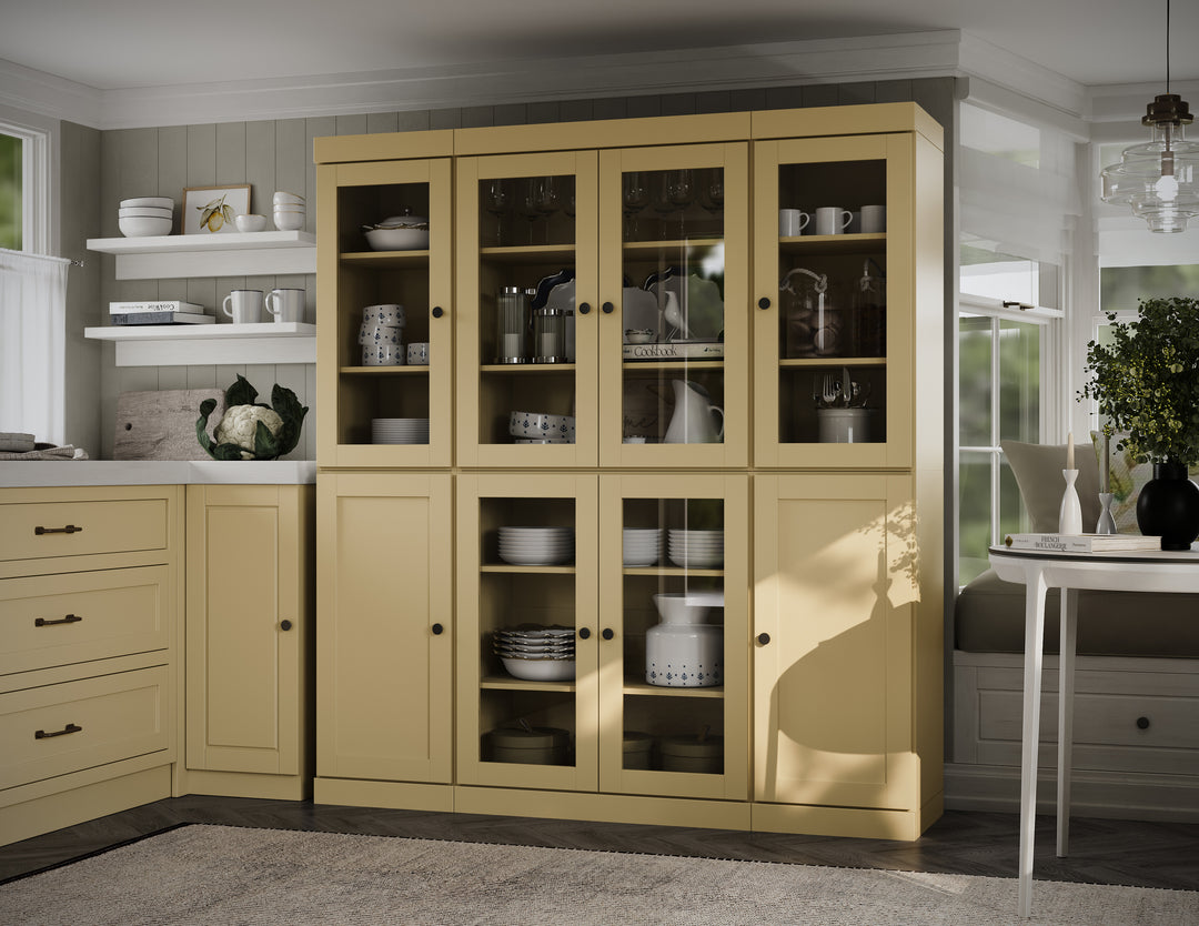 100% Solid Wood 65" China Pantry Cabinet, 6 Clear Glass, 2 Shaker Wood Doors