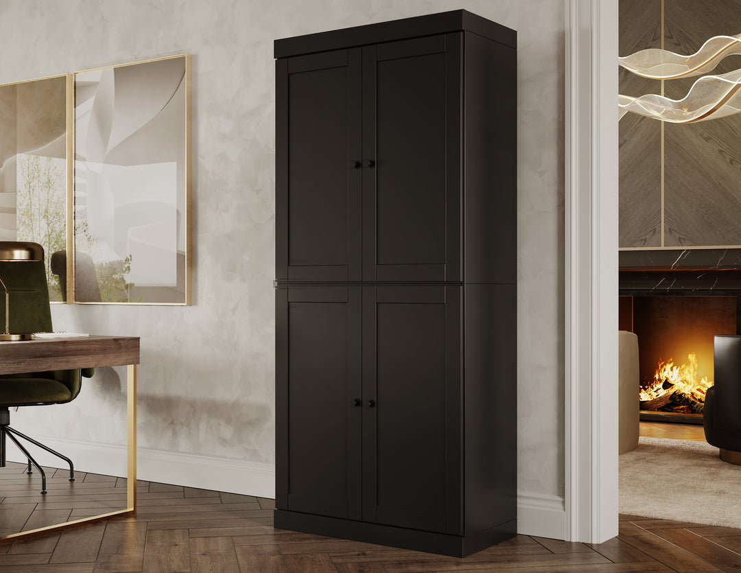 100% Solid Wood 6-Shelf 32" Bookcase, Shaker Wood Doors, Adjustable Shelves