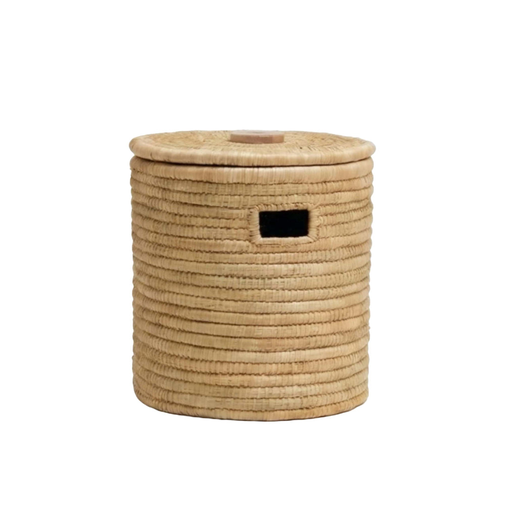 100% Handwoven Natural Rattan 15" Round Basket with Lid & Handles, Boho Farmhouse Decorative Laundry & Storage Organizer, Handcrafted – Authentic African Craftsmanship, Baskets - Palace Imports