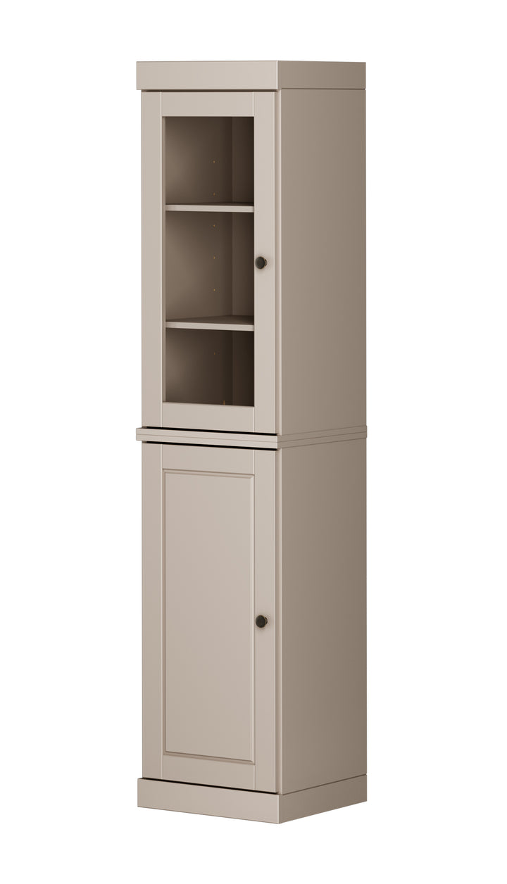 100% Solid Brazilian Pine Wood Pantry Cabinet, Raised Panel & Clear Glass Doors, Adjustable Shelves, 16.5" Wide, 71.5" Tall