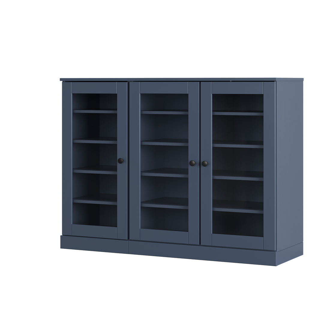 100% Solid Wood Glass Door Shoe Storage Cabinet, Adjustable Shelves, Space Saving Modular Entryway Organizer, 48.5" W x 35.75" H
