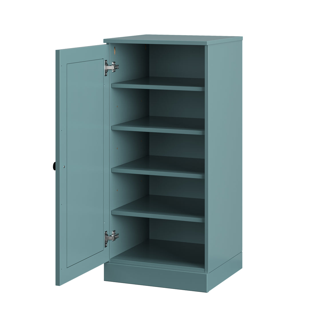 100% Solid Wood Narrow Shoe Storage Cabinet with Raised Panel Door, Adjustable Shelves, Space Saving Stackable Organizer, 16.5" W x 35.75" H