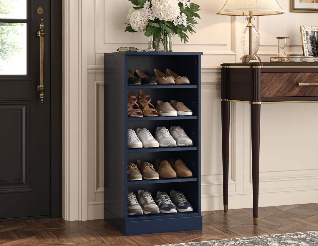 100% Solid Wood Narrow Open Shoe Storage Cabinet with Adjustable Shelves, Space Saving Stackable Organizer, 16.5" W x 35.75" H