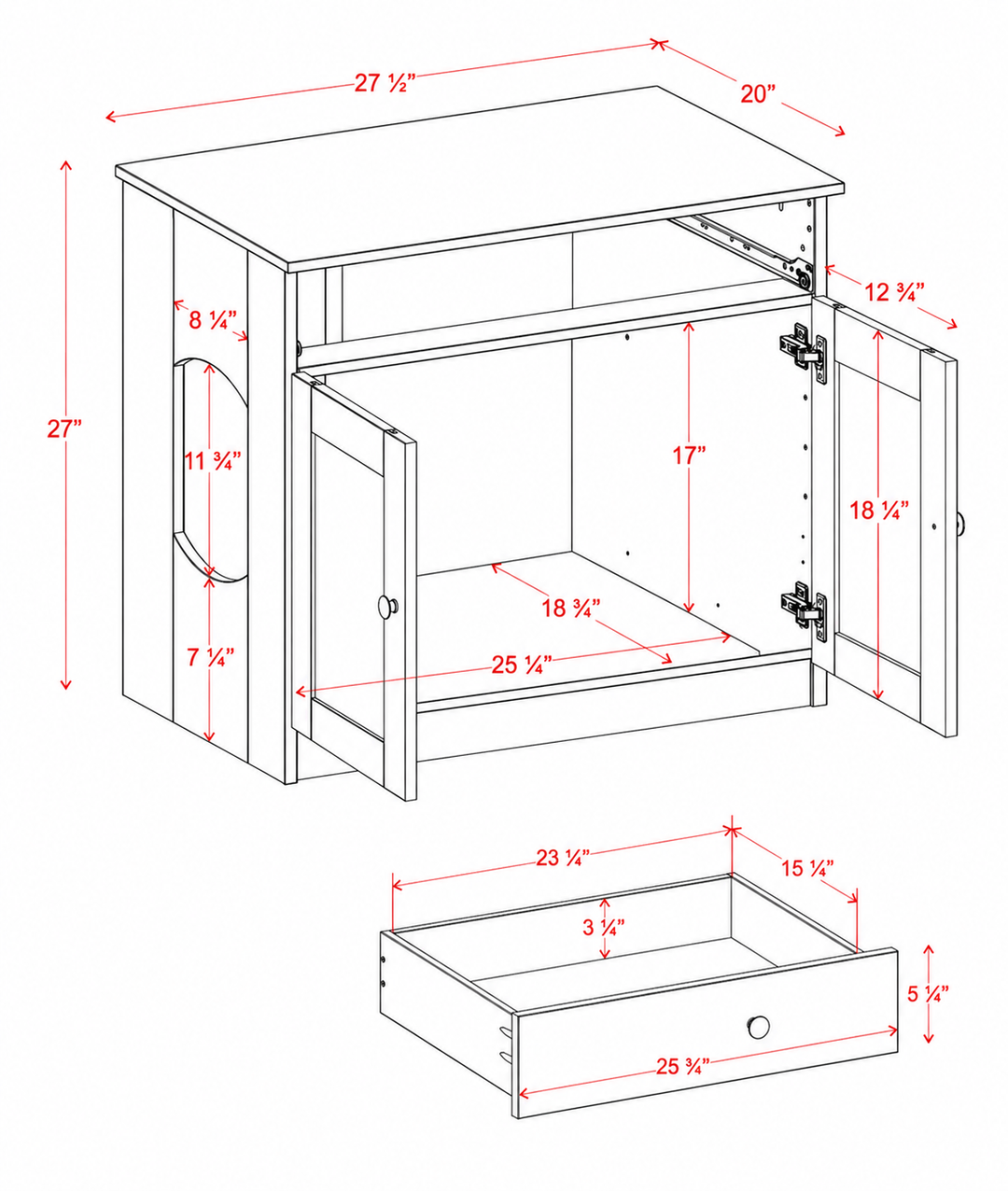 100% Solid Wood Ziva 2-Door Cat Litter Box Enclosure