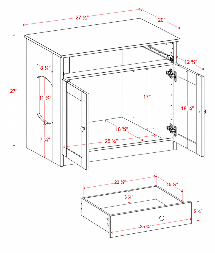 100% Solid Wood Ziva 2-Door Cat Litter Box Enclosure