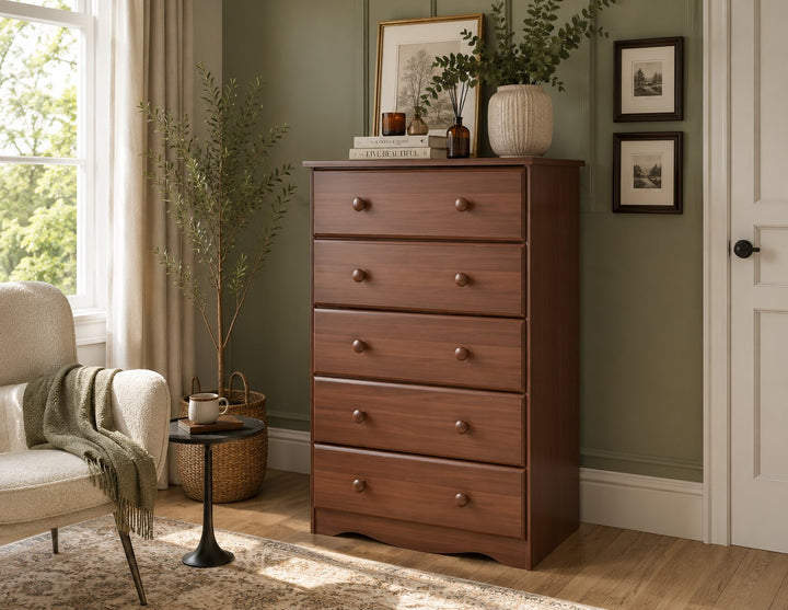 100% Solid Wood 5-Drawer Chest