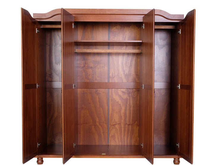 100% Solid Wood Kyle 4-Door Wardrobe Armoire with Solid Wood Doors