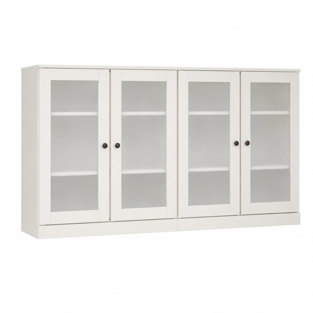 100% Solid Wood TV Stand with Frosted Glass Doors and Adjustable Shelves for TVs up to 64"