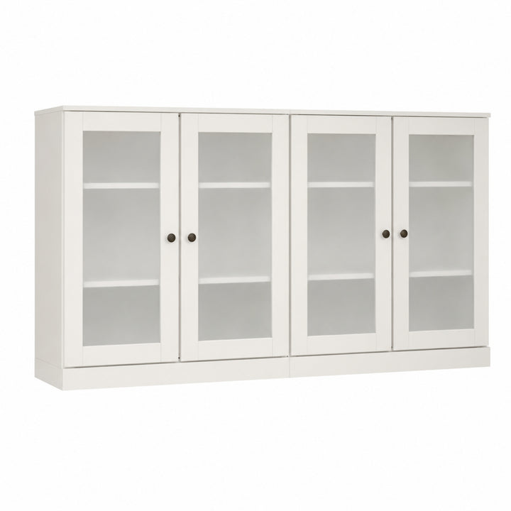 100% Solid Wood TV Stand with Frosted Glass Doors and Adjustable Shelves for TVs up to 64"