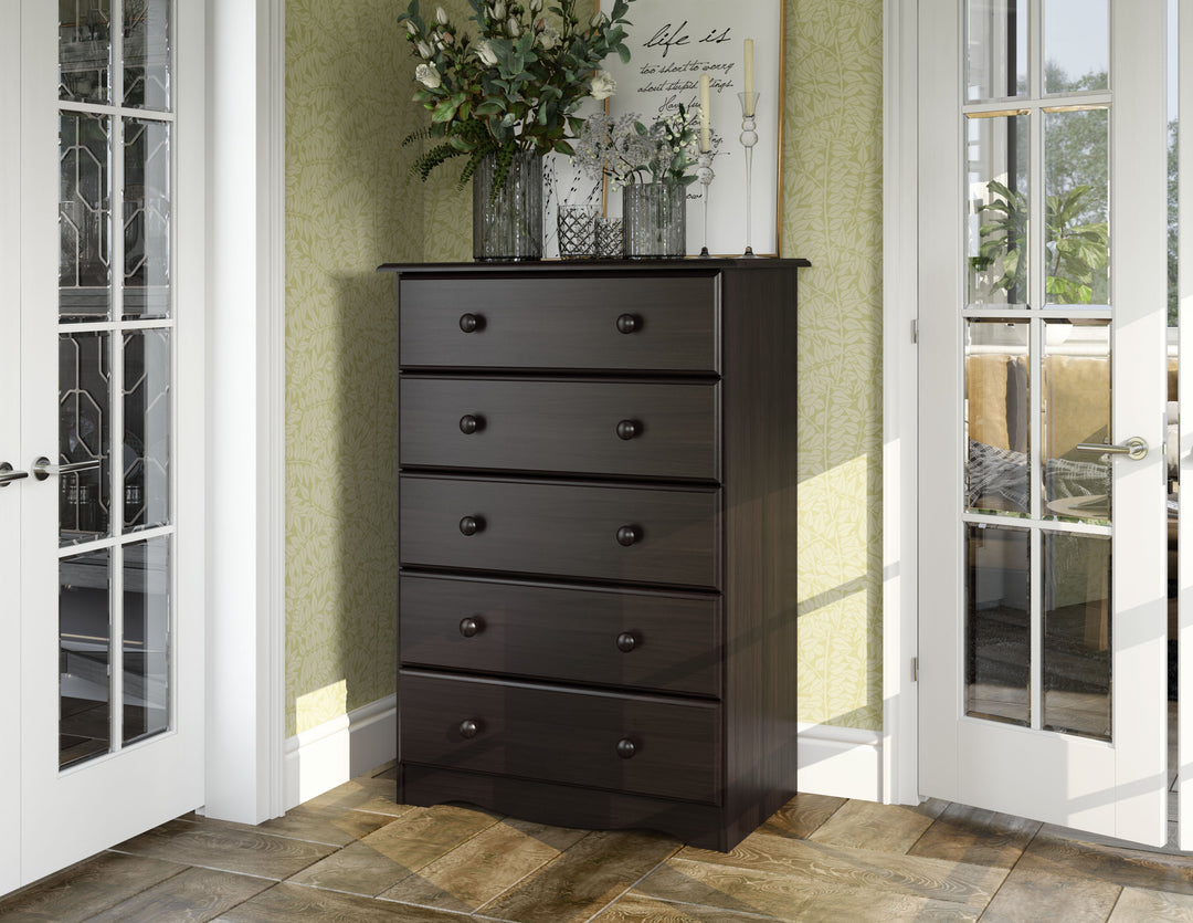 black 5-drawer dresser under $100 Classic 5 Drawer Dresser, Black Oak - Bed Bath & Beyond
