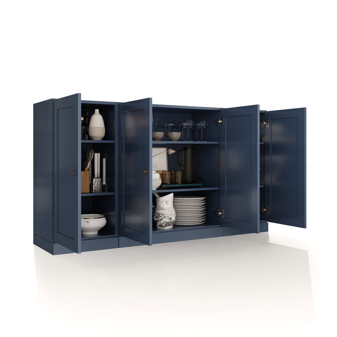 100% Solid Brazilian Pine Wood Sideboard, Shaker Doors, Adjustable Shelves, 65" Wide, 35.75" Tall