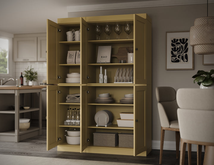 100% Solid Wood 48.5" Pantry Cabinet, Shaker Wood Doors