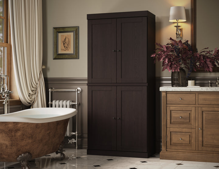 Premium 100% Solid European Oak Hardwood Bathroom Storage Cabinet with Shaker Doors – 32" Wide, 71.5" Tall